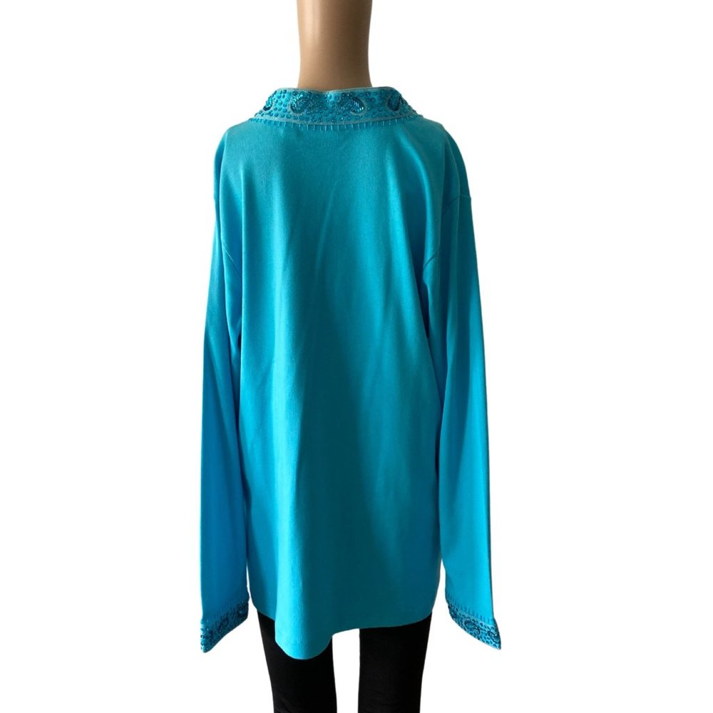 Quacker Factory Aqua Xl Pullover Sequence Top - image 4